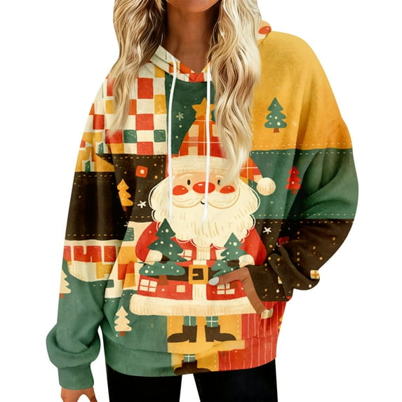 Hoodies for Women Oversized Winter Plush Cute Sweatshirts Pullover Trendy Fall Winter Clothes with Christmas Print for Comfortable Seasonal Wear,Mint Green,XL
