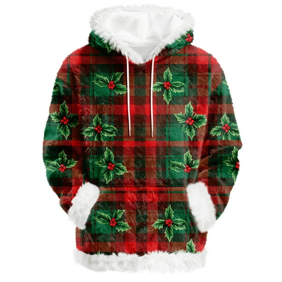 Hoodies For Women Oversized Winter Plush Cute Sweatshirts Pullover Trendy Fall Winter Clothes, Christmas Print Flannel Hoodie, Comfortable and Warm,Army Green,S