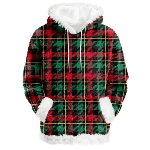Hoodies For Women Oversized Winter Plush Cute Sweatshirts Pullover Trendy Fall Winter Clothes, Christmas Print Flannel Hoodie, Comfortable and Warm,Dark Green,L