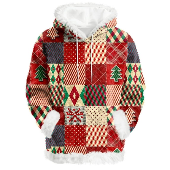 Hoodies For Women Oversized Winter Plush Cute Sweatshirts Pullover Trendy Fall Winter Clothes, Christmas Print Flannel Hoodie, Comfortable and Warm,Dark Green,L