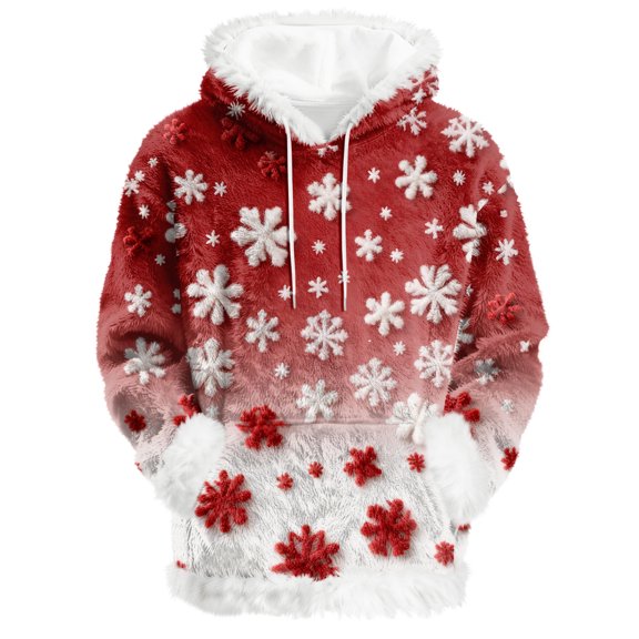 Hoodies For Women Oversized Winter Plush Cute Sweatshirts Pullover Trendy Fall Winter Clothes, Christmas Print Flannel Hoodie, Comfortable and Warm,Red,S