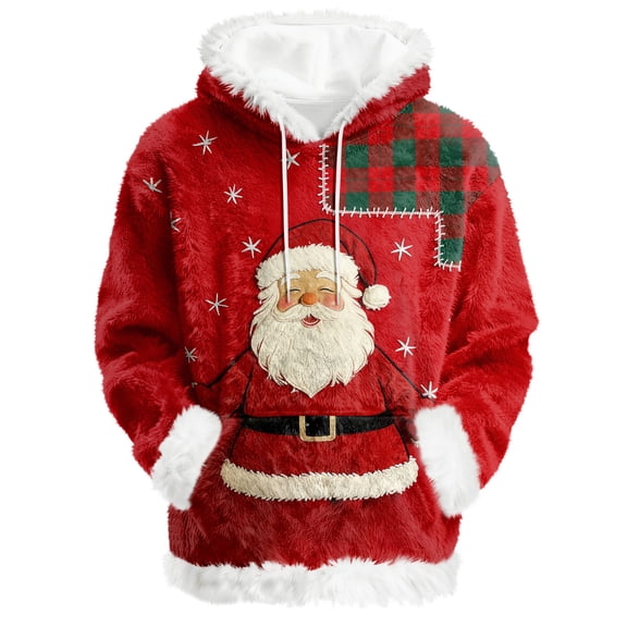 Hoodies For Women Oversized Winter Plush Cute Sweatshirts Pullover Trendy Fall Winter Clothes, Christmas Print Flannel Hoodie, Comfortable and Warm,Watermelon Red,S