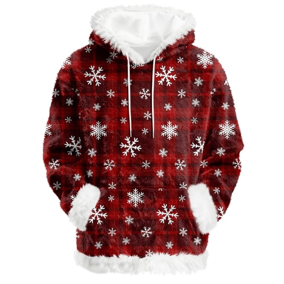 Hoodies For Women Oversized Winter Plush Cute Sweatshirts Pullover Trendy Fall Winter Clothes, Christmas Print Flannel Hoodie, Comfortable and Warm,Watermelon Red,S
