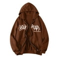 thumbnail image 1 of Hoodies for Women Pattern Letter Printing Pullover Sweatshirt Pullover Oversized Hoodie Fashion Blouse Long Sleeve Shirt Hoodless Zip up track Jackets with Pocket Brown, XXL, 1 of 8