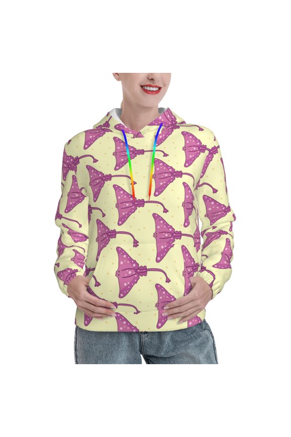 Hoodies for Women - Pink Stingray fish yellow Comfrt Colour Drawstring Women'S Fashion Hoodies & Sweatshirts, Fall Outfits Clothes for Women 2024 Pullover with Kangaroo Pocket