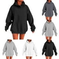 thumbnail image 1 of Hoodies for Women Plus Size Fall Winter Outdoor Workout Hooded Pullover Tops Loose Warm Solid Color Long Sleeve Letter Printed Sweatshirt for Women Black L, 1 of 6