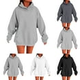 thumbnail image 1 of Hoodies for Women Plus Size Fall Winter Outdoor Workout Hooded Pullover Tops Loose Warm Solid Color Long Sleeve Letter Printed Sweatshirt for Women GY2 XXXXL, 1 of 6