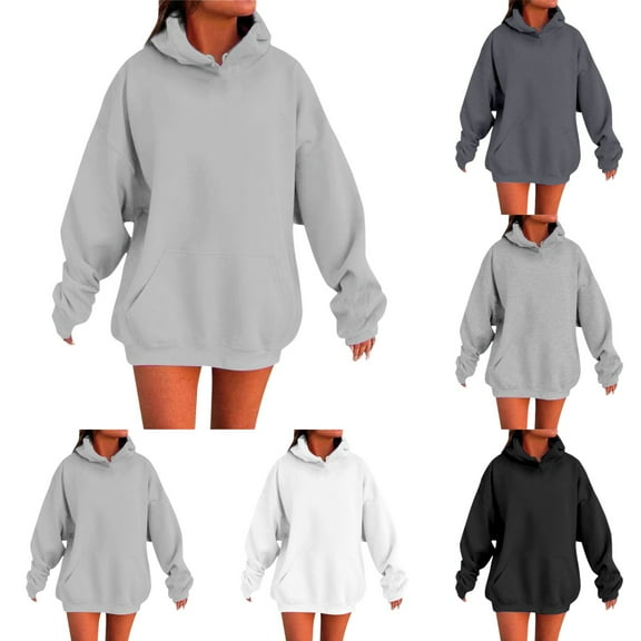 Hoodies for Women Plus Size Fall Winter Outdoor Workout Hooded Pullover Tops Loose Warm Solid Color Long Sleeve Letter Printed Sweatshirt for Women Silver XXXL