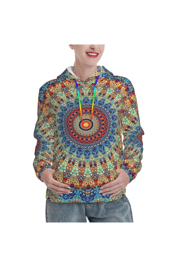 Hoodies for Women - Round Mandala Comfrt Colour Drawstring Women'S Fashion Hoodies & Sweatshirts, Fall Outfits Clothes for Women 2024 Pullover with Kangaroo Pocket