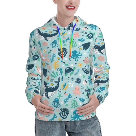 Hoodies for Women - Sea Animal A Comfrt Colour Drawstring Women'S Fashion Hoodies & Sweatshirts, Fall Outfits Clothes for Women 2024 Pullover with Kangaroo Pocket