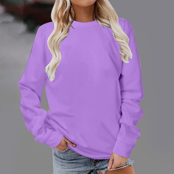 Hoodies For Women Sevevn Women Long Sleeves Casual Shirts Color Round Neck Sweatshirt Crewneck Pullover Tunic Tops Women's Hoodies Pullover Cute Hoodies For Teen Girls Oversized Hoodies For Women