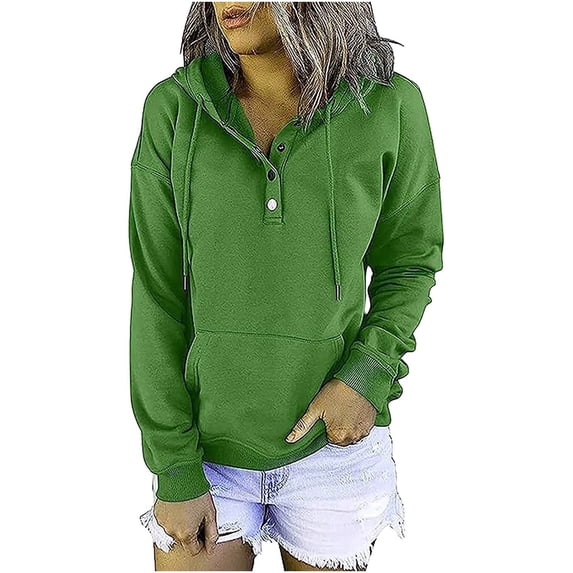 Hoodies For Women Sevevn Women Winter Casual Button Drawstring Hooded Pullover Tops Women's Hoodies Pullover Cute Hoodies Hoodies For Teen Girls Womens Hoodies Comfort Hoodies For Anxiety
