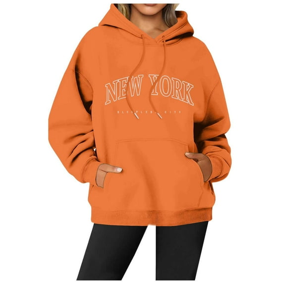 Hoodies for Women Soft Pullover Sweatshirt X Sleeve Womens Heavy Sweatshirts Sweater Small Petite Loose Fit Hoodies Women Bling Sweatshirts Ladies Button up Sweatshirt Cute Long Sleeve Top Orange S