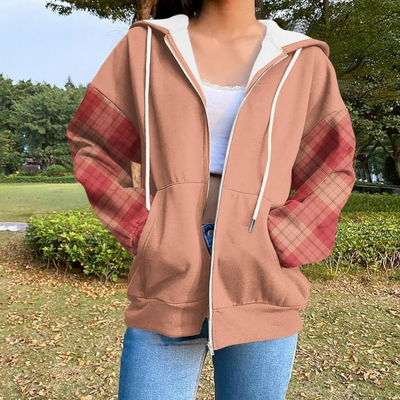 Hoodies for Women Solid Color Womens Hoodies Lightweight Breathable Top Blouses Zipped Up Side Pockets Hoodie Comfy Outerweart Loose Fit Effortless Plus Size Fall Fashion