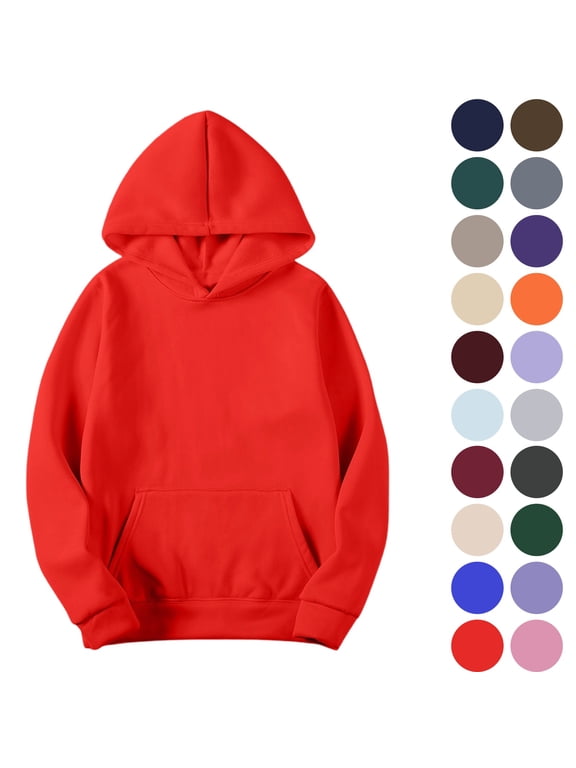 Hoodies for Women Solid Oversized Hooded Sweatshirt Pullover, Long Sleeve Drawstring Kangaroo Pocket Casual Daily Loungewear Layering Basic Top (18 Colors Available)