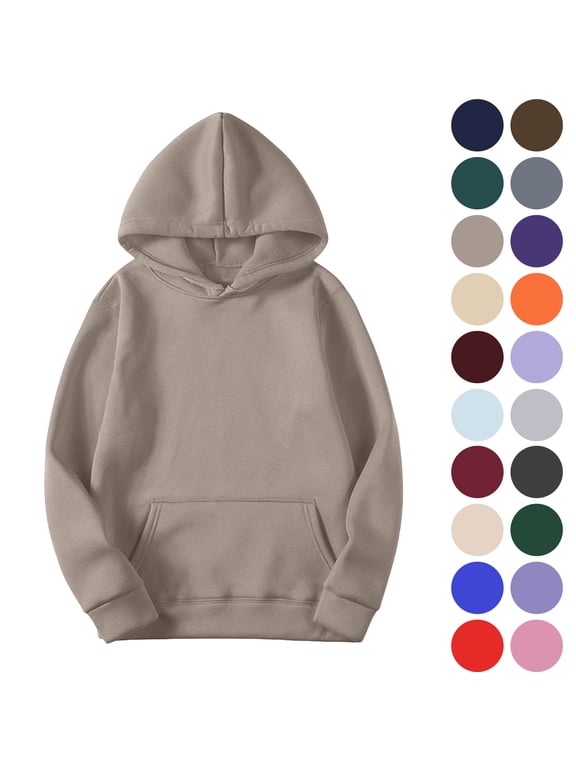 Hoodies for Women Solid Oversized Hooded Sweatshirt Pullover, Long Sleeve Drawstring Kangaroo Pocket Casual Daily Loungewear Layering Basic Top (18 Colors Available)