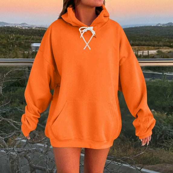 Hoodies for Women Solid Womens Sweatshirt Hoodies Fleece Lined Top Blouses Lightweight Crew Neck Long Sleeves Jackets Casual Outerwear Effortless Plus Size Fall Fashion
