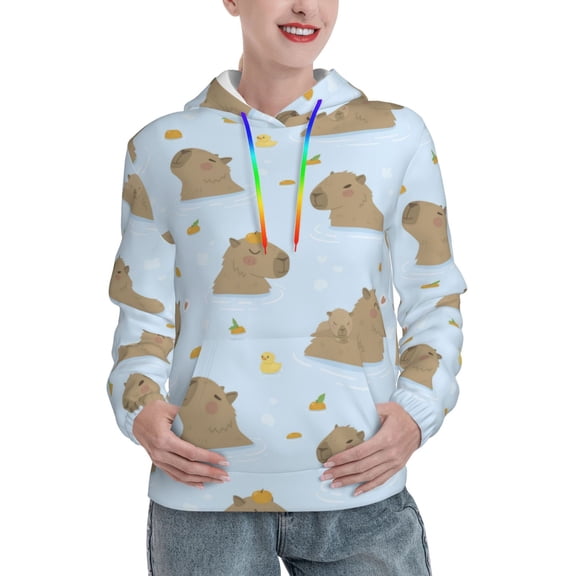Hoodies for Women - Swim Capybaras Duck Comfrt Colour Drawstring Women'S Fashion Hoodies & Sweatshirts, Fall Outfits Clothes for Women 2024 Pullover with Kangaroo Pocket