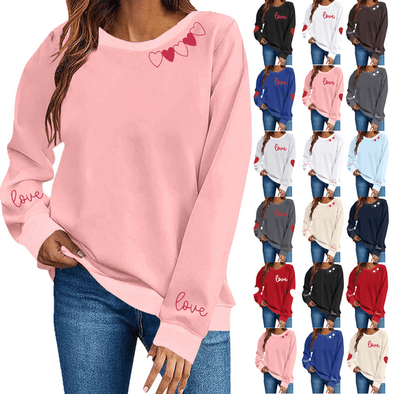 Sweatshirt for Women Valentines Day Trendy Comfortable Heart Printed Plus Size Casual Loose Pullover Blouse Tops S-2XL