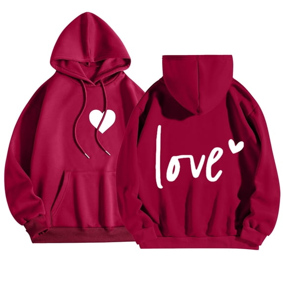 Hoodies for Women Trendy Fall Winter Women's Valentine's Day Couples Matching Letter Print Hooded Long Sleeve Lightweight Casual Pullover Sweatshirt Women Red S