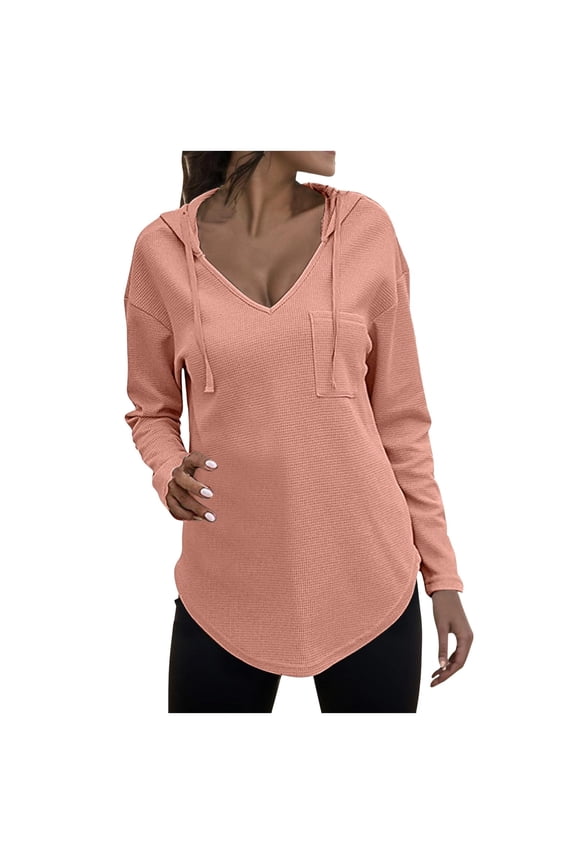 Hoodies for Women V Neck Hoodies Long Sleeve Sweatshirt Drawstring Pullover Tops With Pocket Womens Cute Scrub Star S Work Out Sweatshirt Women Sports Sweatshirts & Sweater Pink S