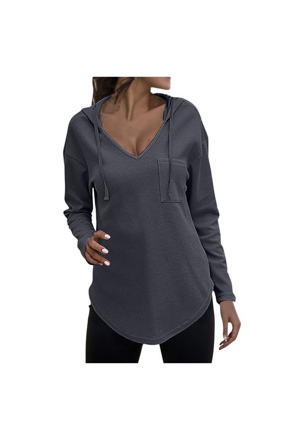 Hoodies for Women V Neck Hoodies Long Sleeve Sweatshirt Drawstring Pullover Tops With Pocket Womens Cute Scrub Star S Work Out Sweatshirt Women Sports Sweatshirts & Sweater Dark Gray S