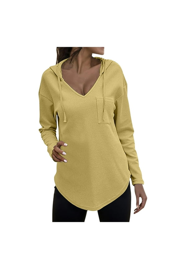 Hoodies for Women V Neck Hoodies Long Sleeve Sweatshirt Drawstring Pullover Tops With Pocket Womens Cute Scrub Star S Work Out Sweatshirt Women Sports Sweatshirts & Sweater Yellow L
