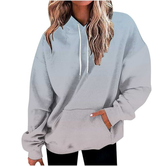 Hoodies for Women,Woman Sweatshirts Gradient Color Sweatshirt with Hood Oversized Fleece Hoodie with Pockets Casual Pullover Tops Loose Fit Sweaters Drawstring Hoody 02-Light Blue L