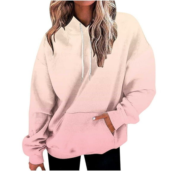 Hoodies for Women,Woman Sweatshirts Gradient Color Sweatshirt with Hood Oversized Fleece Hoodie with Pockets Casual Pullover Tops Loose Fit Sweaters Drawstring Hoody 02-Orange XL