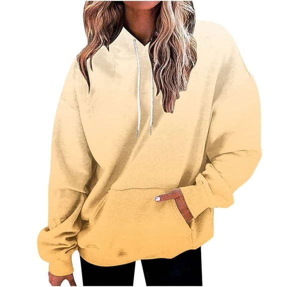 Hoodies for Women,Woman Sweatshirts Gradient Color Sweatshirt with Hood Oversized Fleece Hoodie with Pockets Casual Pullover Tops Loose Fit Sweaters Drawstring Hoody 02-Yellow XXL