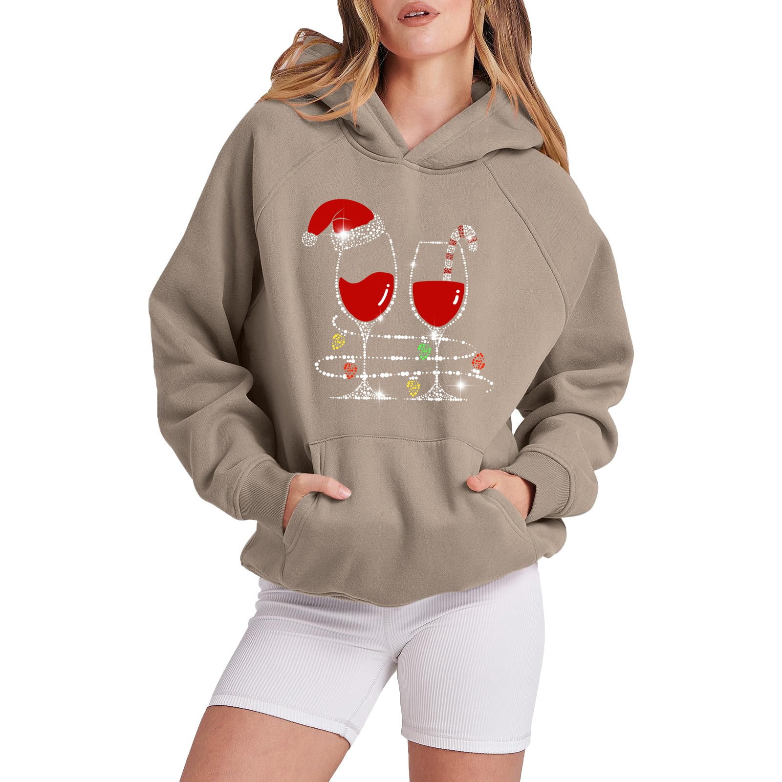 Hoodies for Women,Women Christmas Long Raglan Sleeve Snowflake Santa