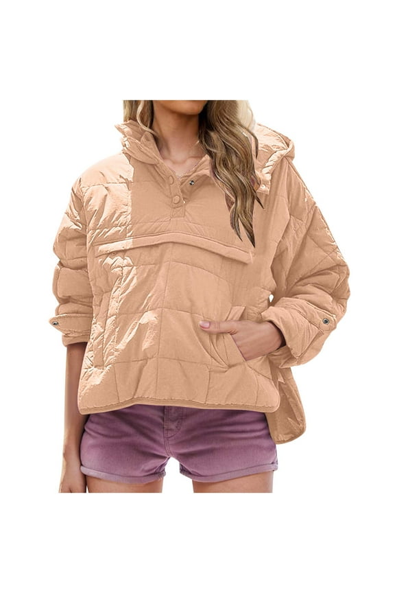 Women's Oversized Puffer Hooded Down Jacket, Quilted Lightweight Winter Warm Pullover, Padded Hoodie Coat, Long Sleeve Hooded Casual Outerwear/Jacket Winter Jackets for Women