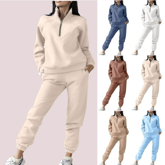 Hoodies for Women Womens 2 Piece Outfits Lounge Hoodie Sweatsuit Sets Oversized Sweatshirt Baggy Fall Fashion Sweatpants with Pockets Ndbuld ,Beige,XL