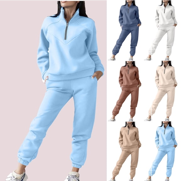 Hoodies for Women Womens 2 Piece Outfits Lounge Hoodie Sweatsuit Sets Oversized Sweatshirt Baggy Fall Fashion Sweatpants with Pockets Ndbuld ,Sky Blue,2XL
