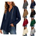 thumbnail image 1 of Hoodies for Women Zaewscy Women's V-neck Hooded Sweatshirt Long Sleeved Drawstring Hooded Pullover Casual Loose Fall And Winter Curved Hem Sweatshirt Navy L, 1 of 9