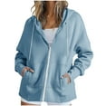 thumbnail image 1 of Hoodies for Women Zip up Jackets Winter Drawstring Long Sleeve Hooded Sweatshirts Pockets Zipper Lightweight Fall Jackets Casual Full Zip Hoodies Sweaters Coat Outerwear Light Blue XXL, 1 of 4