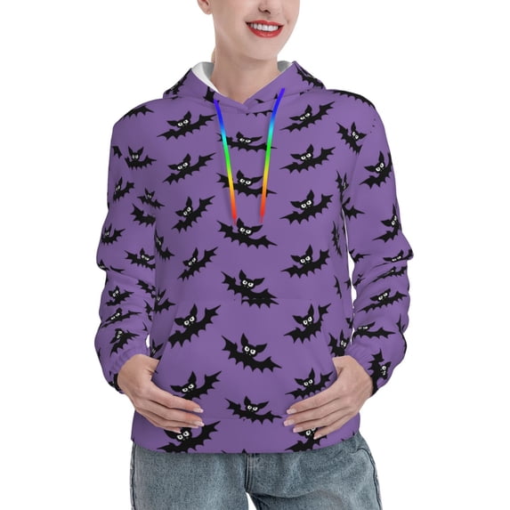 Hoodies for Women - cool bats gothic Halloween purple Comfrt Colour Drawstring Women'S Fashion Hoodies & Sweatshirts, Fall Outfits Clothes for Women 2024 Pullover with Kangaroo Pocket