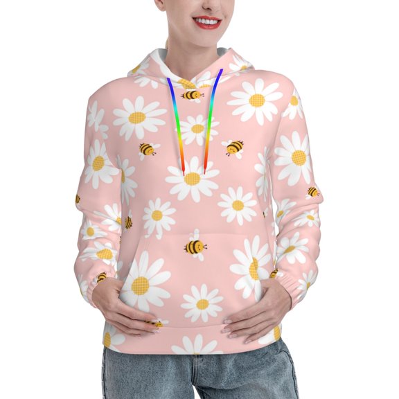 Hoodies for Women - daisy flower bee cartoons pink Comfrt Colour Drawstring Women'S Fashion Hoodies & Sweatshirts, Fall Outfits Clothes for Women 2024 Pullover with Kangaroo Pocket
