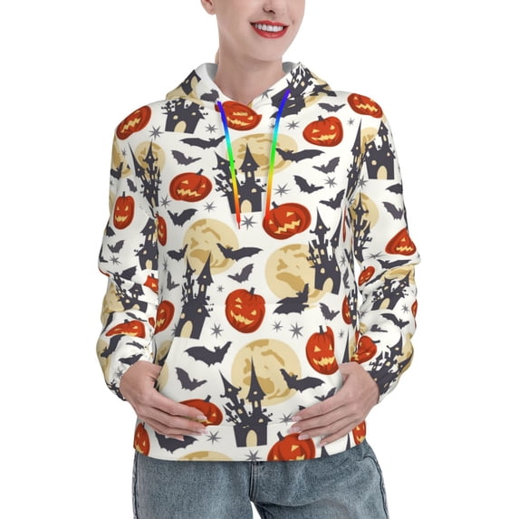 Hoodies for Women - pumpkin halloween bats print Comfrt Colour Drawstring Women'S Fashion Hoodies & Sweatshirts, Fall Outfits Clothes for Women 2024 Pullover with Kangaroo Pocket