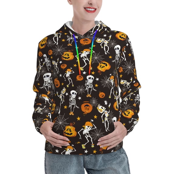 Hoodies for Women - pumpkins skull halloween Comfrt Colour Drawstring Women'S Fashion Hoodies & Sweatshirts, Fall Outfits Clothes for Women 2024 Pullover with Kangaroo Pocket