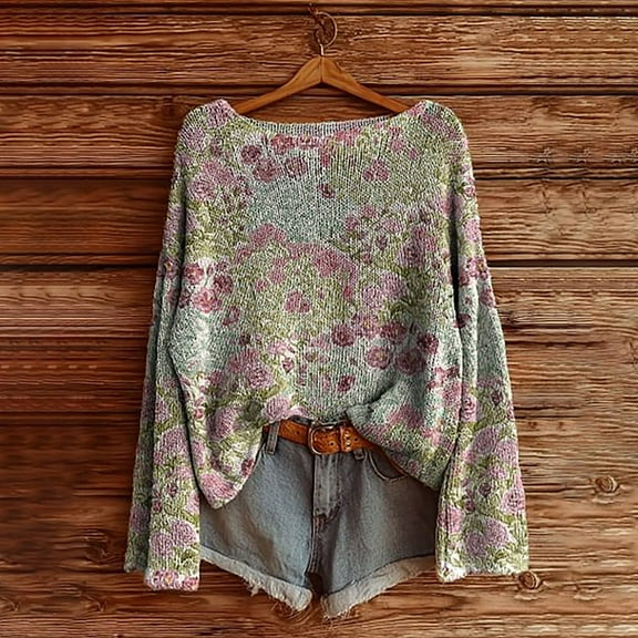 Hoodies Women's Art Print Casual Pullover Sweater Knitted Pullover Sweater For Women Fashion Long Sleeve Crewneck Blouse Winter Warm Layer Top