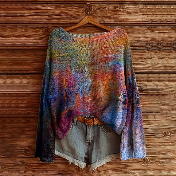 Hoodies Women's Art Print Casual Pullover Sweater Knitted Pullover Sweater For Women Fashion Long Sleeve Crewneck Blouse Winter Warm Layer Top