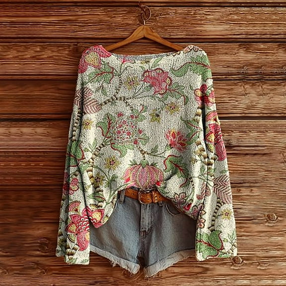 Hoodies Women's Art Print Casual Pullover Sweater Knitted Pullover Sweater For Women Fashion Long Sleeve Crewneck Blouse Winter Warm Layer Top