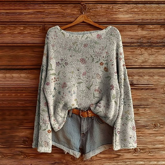 Hoodies Women's Art Print Casual Pullover Sweater Knitted Pullover Sweater For Women Fashion Long Sleeve Crewneck Blouse Winter Warm Layer Top