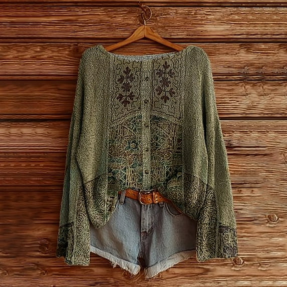 Hoodies Women's Art Print Casual Pullover Sweater Knitted Pullover Sweater For Women Fashion Long Sleeve Crewneck Blouse Winter Warm Layer Top