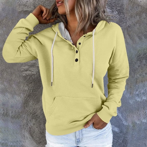 Hoodies Women's Solid Color Fashion Casual Button Pocket Long Sleeve Sweater