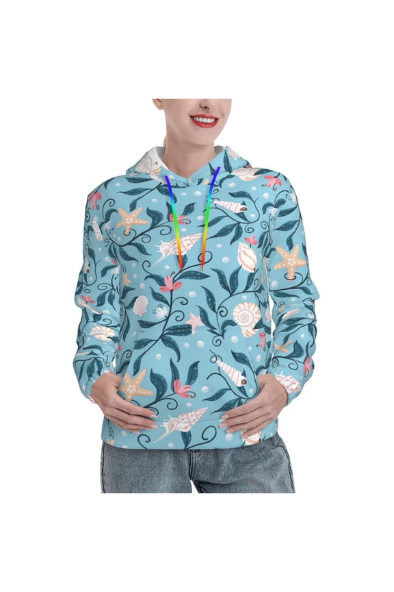 Hoodies for Women - starfish seashells sea weed Comfrt Colour Drawstring Women'S Fashion Hoodies & Sweatshirts, Fall Outfits Clothes for Women 2024 Pullover with Kangaroo Pocket