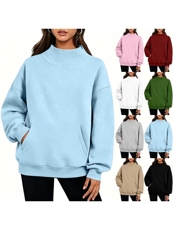 Hoodies Womens Cameland Women Casual Loose Turtleneck Long Sleeve Pullover Solid Blouse Sweatshirt Tops Wine,XXL