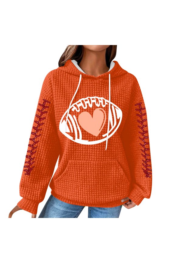 Hoodies for Womens Knit Waffle Tops 2026 Fall Clothes Fashion Rugby Printing Hooded Sweatshirts Long Sleeve Raglan Sweater Pullover Jacket with Pocket Winter Outwears