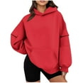 thumbnail image 1 of Hoodies Y2K, Comdrip Womens Oversized Pullover with Cargo Pockets Crewneck Sweatshirt Fall Fashion Outfits Fleece Workout Clothes Baggy Hoodie Red L, 1 of 7